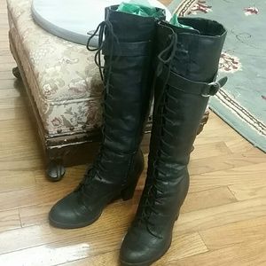 Black Lace up knee high boots